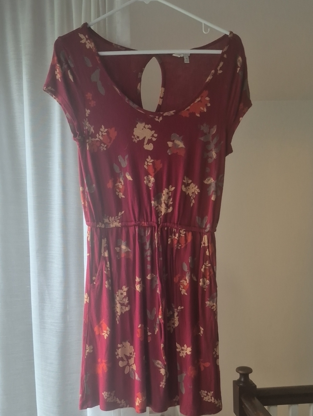 Lucky Brand Burgundy Floral Keyhole Waist Short Dress